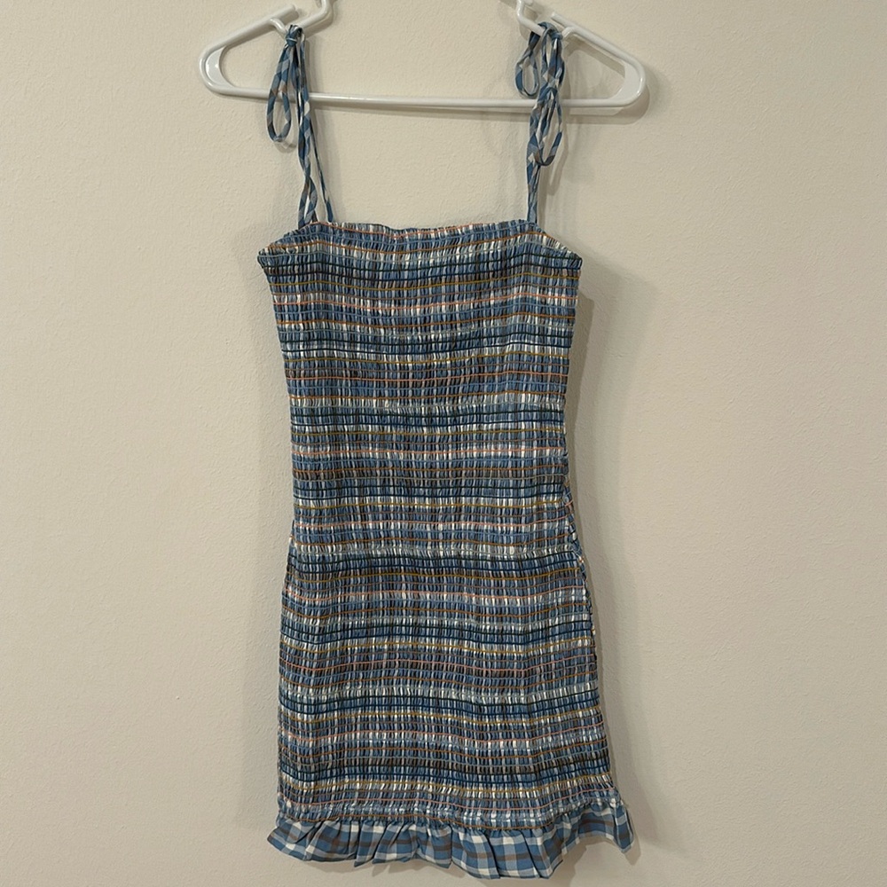 Paradise scrunchy blue multicolored mini dress
